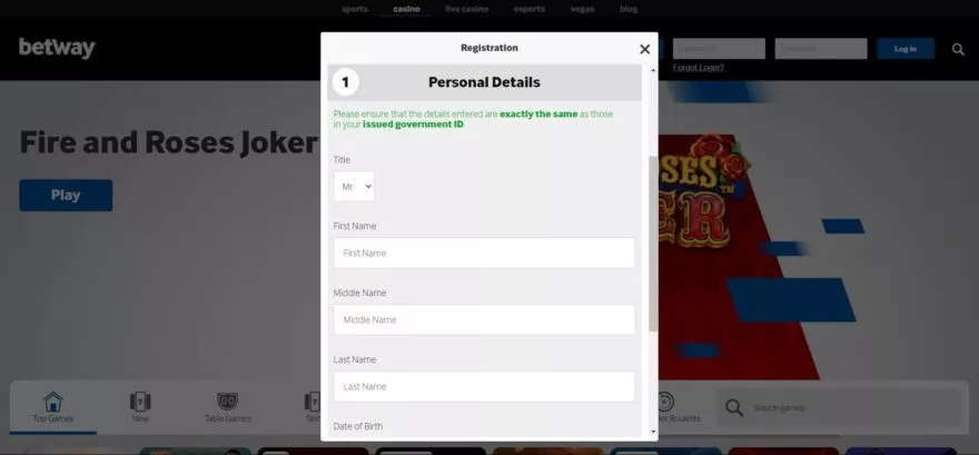 Betway casino sign up