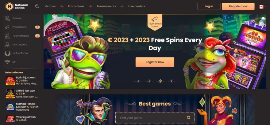 popular National Casino registration bonus promotional banner