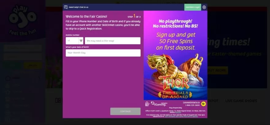 Ojo casino sign up