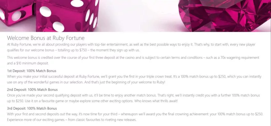Ruby Fortune casino bonuses