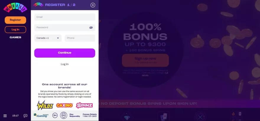 Wheelz casino sign up